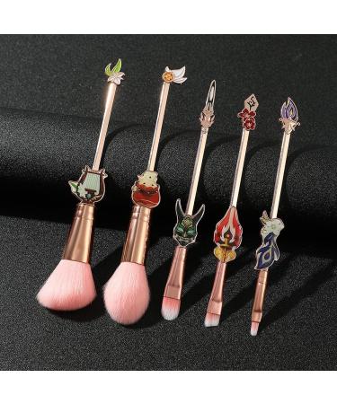 Genshin Impact Makeup Brush Set - 5-Piece High-Quality Synthetic Cosmetics Brushes for Foundation & Eyeshadow - Perfect Gift for Fans - Buy Online on GoSupps.com