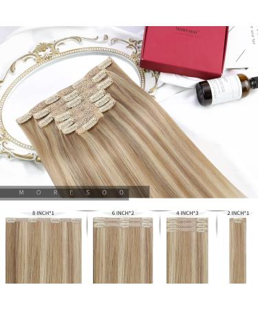 Moresoo Clip-In Extensions - Real Remy Hair 55 cm Gold Blonde #16/22 120g 7 Bricks - Premium Double Brick Quality - Buy Online on GoSupps.com