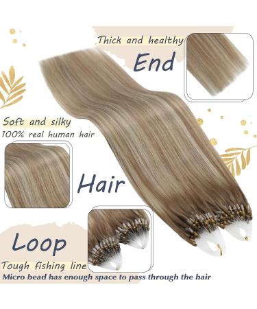 Ugeat 60cm Balayage Blonde Microring Real Hair Extensions - Light Brown Ombre Ice Blonde Micro Loop - 50g 50 Strands #9A/60/9A - Buy Online on GoSupps.com