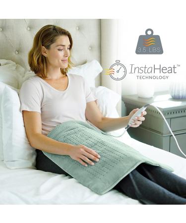 Pure Enrichment WeightedWarmth Extra-Wide Heating Pad - 20 x 24 - 3.5 lbs - 6 Heat Settings - BPA-Free Beads & Microplush - Jade - Ideal for Back Pain, Joints, Cramps - Buy Online on GoSupps.com