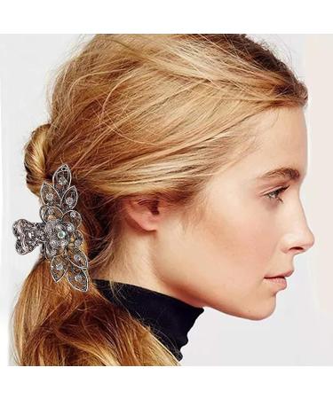 Fancy Hair Claw Jaw Clip Pin | Vintage Rhinestone Crystal Flowers Barrette for Women | White & Silver | Pack of 1 - Buy Online on GoSupps.com