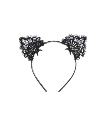 Womens Girls Fancy Dress Up Party Role School Play Cosplay Costume Christmas Hen Do Halloween Deely Deeley Bopper Animal Nativity Headband Hairband Hair Alice Band Fabric Lace Black Cat Ears