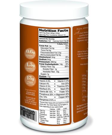 Hemp Protein Powder Plus Fiber 16 oz - Non-GMO Verified, 11g Protein & 11g Fiber per Serving - Buy Online on GoSupps.com