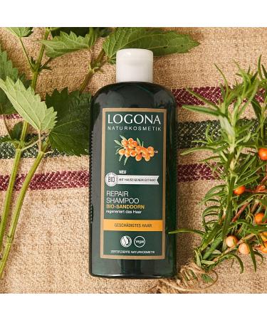 LOGONA Naturkosmetik Repairing and nourishing shampoo for naturally healthy hair suitable for damaged hair repairing and caring shampoo with vegan formula with organic sea buckthorn  - Buy Online on GoSupps.com