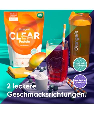 OrangeFit Clear Protein - Tropical Vegan Protein Powder | Refreshing 240g Plant-Based Shake | 15 Servings - Buy Online on GoSupps.com