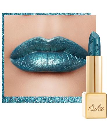 Oulac Halloween Green Metallic Glitter Lipstick Shine High Impact Lipcolor Long Lasting Lip Stick Soft and Ultra Moisture Vegan & Cruelty-Free Full-Coverage Lip Color 4.3 g/0.15 Turquoise(20)