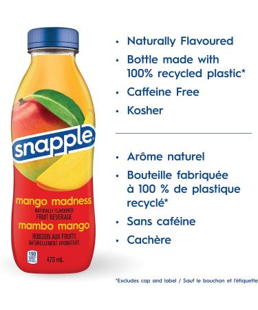 Snapple Naturally Flavoured Fruit Beverage Mango Madness 473mL 12-Count Mango Madness 1 Count (Pack of 12) - Buy Online on GoSupps.com