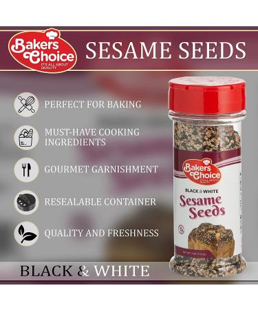 Baker's Choice Black & White Sesame Seeds 4 Oz - All Natural Seasoning, Gluten Free & Kosher - Resealable Container - Buy Online on GoSupps.com