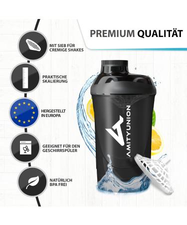 Amityunion Protein Shaker 800 ml - Leak-Proof BPA-Free with Sieve & Scale - Ideal for Creamy Whey Protein Shakes | Gym Fitness Cup - Buy Online on GoSupps.com