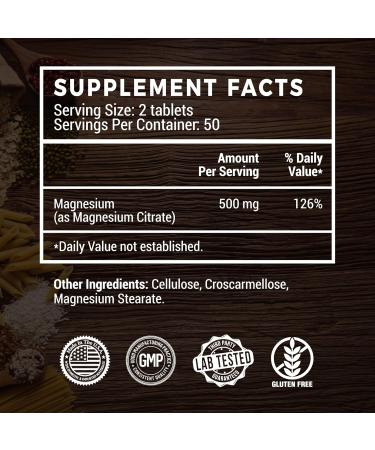 Magnesium Citrate 500MG 100 Tablets- Vegan Safe, High Absorption - Buy Online on GoSupps.com