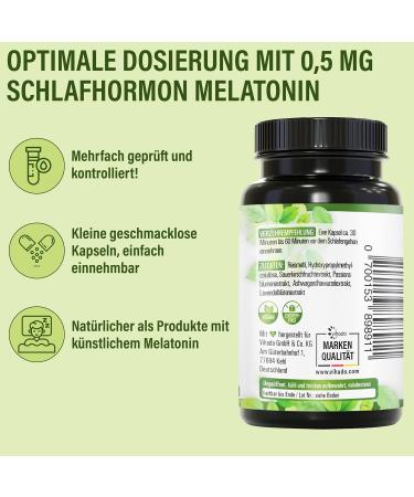 Vihado Nature Melatonin High Dose - Natural Sleep Aid with Sauerkirsch Ashwagandha Passion Flower & Lavender - 90 Capsules for Restful Sleep - Buy Online on GoSupps.com
