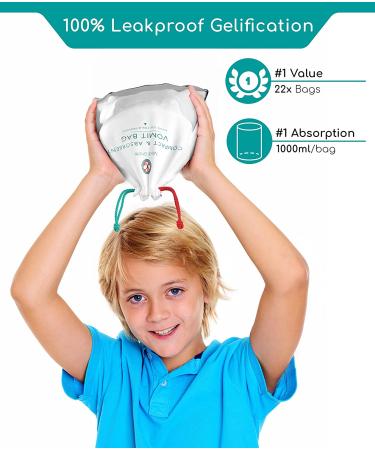 Medi Grade Absorbent Sick Bags - Pack of 22 Leakproof Travel Vomit Bags for Car, Boat, Plane - Odor-Free, Sealable, Turns Vomit to Gel - Holds Up to 1L - Buy Online on GoSupps.com