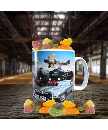 Planes Trains and Automobiles Classic Car Icons Personalised Mug with Choice of Sweets Gift - Buy Online on GoSupps.com