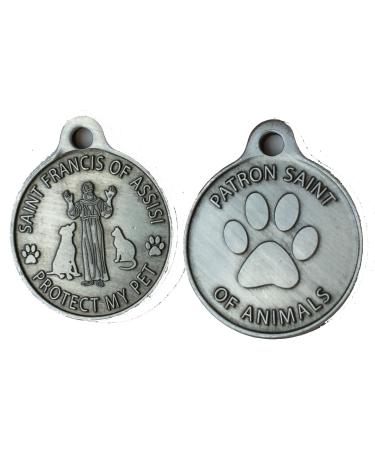 RecoveryChip Saint Francis of Assisi Patron Saint of Pets/Protect My Pet Pewter Color Dog Cat Tag Charm