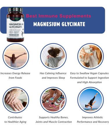Premium Quality Natural Magnesium Glycinate 500mg Vegan Capsules - 100 Count - Highest Bioavailability - Unflavoured - Buy Online on GoSupps.com