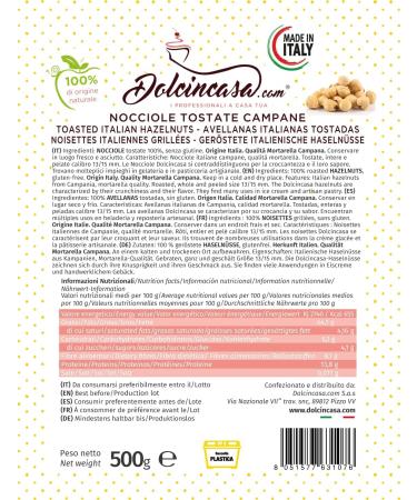 Dolcincasa-com Natural Roasted Hazelnuts Cultivar Mortarella Campana for Ice Cream Cakes and Various Uses in Confectionery Decorations Gluten Free Fillings 500g Pack - Buy Online on GoSupps.com