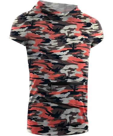 Mens Sleeveless Hooded Workout Tank Top | Red Camouflage | XX-Large - Buy Online on GoSupps.com