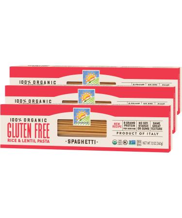 Bionaturae Spaghetti Gluten-Free Pasta | Rice and Lentil Spaghetti Pasta | Non-GMO | Lower Carb | Kosher | USDA Certified Organic | Made in Italy | 12 oz (3 pack)