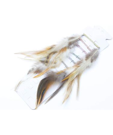 Mytoptrendz Pack of 12 Feather Clip in Hair Extensions with Glitter Kirby Bobby Pin Grip Slide ((Natural brown tone white mix) Natural brown white mix