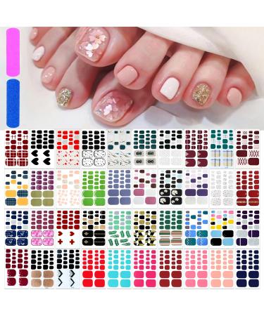 SILPECWEE 40 Sheets Toe Nail Stickers Full Nail Wraps Toenail Polish Strips for Women Gel Nail Strips Self Adhesive Nail Decals Toes Manicure Sticker Nails Accessories with 1pc Nail File Salon Toenail Stickers