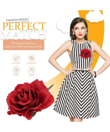 minkissy Red Flower Hair Clip Red Rose Hair Clip Wedding Rose Hair Clip Fabric Flower Brooch Pin Flower Hairpin Flamenco for Wedding Women (Dark Red) - Buy Online on GoSupps.com