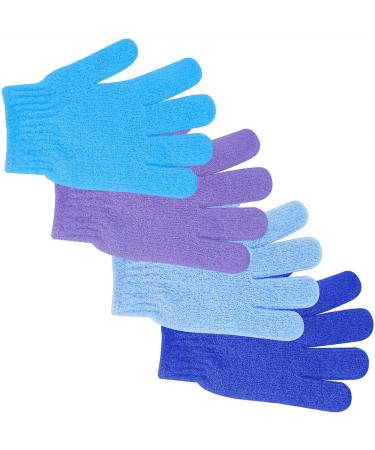 4Pcs Exfoliating Gloves - Bamboo Shower Gloves - Bath and Body Exfoliator Mitts - Scrubs Away Ingrown Hair and Dead Skin - for Shower Spa Massage and Dead Skin Cell Remover Loofah - 4 Colours 4pcs of 4 colours