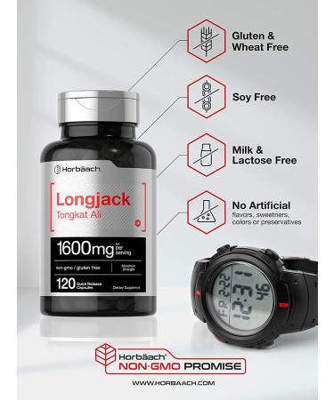 Longjack Tongkat Ali 1600 mg | 120 Capsules | Longifolia Root Extract Powder | Testosterone Formula | Non-GMO  Gluten Free | by Horbaach - Buy Online on GoSupps.com