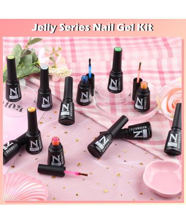 Noirwhite Jelly Gel Nail Polish 12 Pcs Glossy Trendy Colors Transparent Nail Polish Set Including Nude Pink Purple Green Blue Yellow Colors Jelly Nail Polish Kit UV LED Soak Off Gel Polish Home DIY Nail Art Salon Manicure Multifunctional Gel Polish Best G - Buy Online on GoSupps.com