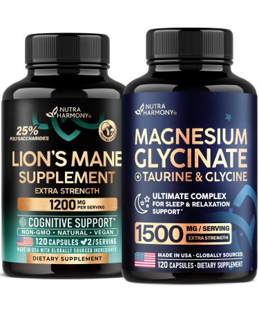 NUTRAHARMONY Lions Mane & Magnesium Glycinate with Glycine Capsules