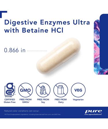 Pure Encapsulations Digestive Enzymes Ultra with Betaine HCl | Vegetarian Support for Protein, Carbohydrate, Fat, Fiber, and Dairy Digestion | 180 Capsules - Buy Online on GoSupps.com