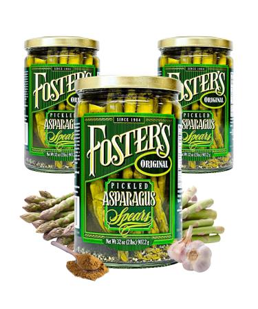 Foster's Pickled Asparagus- Original- 32oz (3 Pack) - Pickled Asparagus Spears in a Jar - Traditional Pickled Vegetables Recipe for 30 years - Fat Free Pickled Asparagus- Preservative Free and Fresh