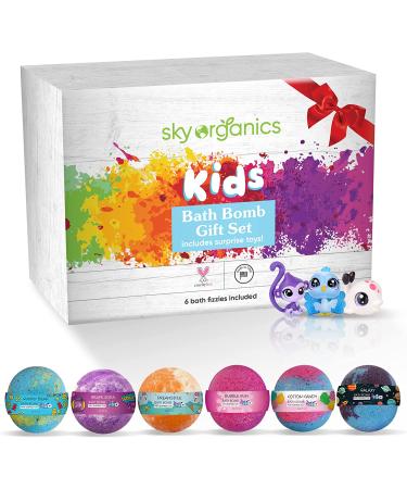 Sky Organics Kids Bath Bombs Gift Set - 6 Jumbo Bubble Bath Fizzies with Surprise Toys - Made in USA - Buy Online on GoSupps.com