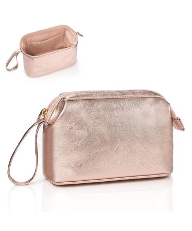 Small Makeup Bag,Trave Makeup Bag Organizer Cosmetic Zipper Pouch Toiletry Accessories Storage Bag Portable Makeup Bag for Women and Girls-Rose Gold Small (Pack of 1) Rose Gold