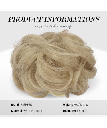 FESHFEN Messy Bun Hair Piece Pale Ash Blonde Curly Wavy Clip-On Chignon Scrunchie - Women's Synthetic Updo Hairpiece - Buy Online on GoSupps.com