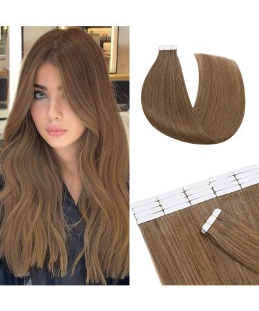SEGO Glue on Hair Extensions 14" Human Hair Seamless Straight 40g 20pcs #6 Light Brown