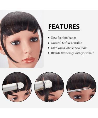 NICENEEDED Natural Black Hair Clip in Curved Bangs Fluffy Faux Fringe with Temples Hairpiece Flat Neat Clip on Bangs Hair Extension for Women and Girls Daily Wear - Buy Online on GoSupps.com