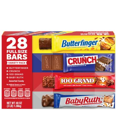 Butterfinger, CRUNCH, Baby Ruth and 100 GrandAssorted Full Size Chocolate Candy BarsGreat for Halloween Candy48 ozBulk 28 Pack