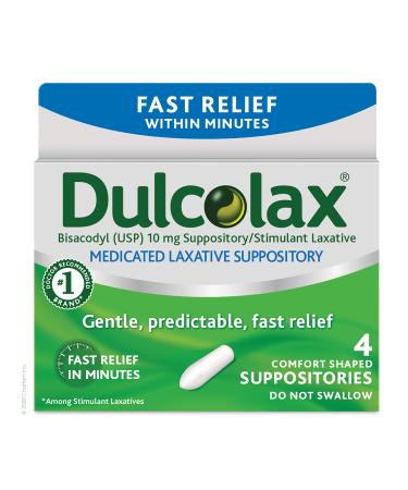 Dulcolax Stimulant Laxative Medicated Suppositories 4ct Fast Relief Rectal Use Only Bisacodyl 10mg