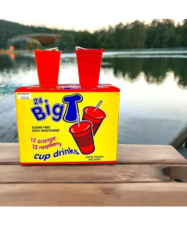 Big T Sugar-Free Cup Drinks - Orange & Raspberry 24 Bulk Pack with Paper Straws - Buy Online on GoSupps.com