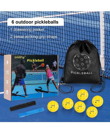 Yellow Outdoor Pickleball Balls 6-Pack - High Bounce & Durable with 40 Holes - Ideal for All Pickleball Paddles - Includes Carry Bag & Handle Straps - Buy Online on GoSupps.com