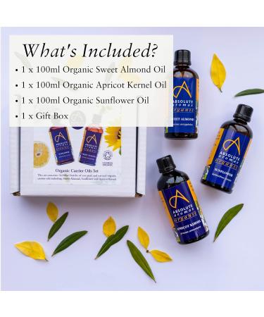 Organic Carrier Oils Set - Sweet Almond, Sunflower, Apricot Kernel - 3 x 100ml Glass Bottles | Absolute Aromas - Buy Online on GoSupps.com