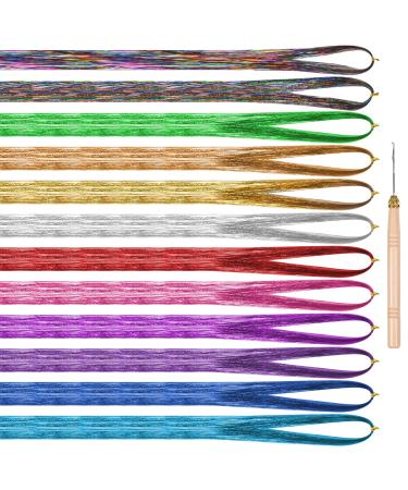 Avodova hair lametta 12 colors glitter strands hair colored hair extension extensions hair parts colored multi-colored hair strands synthetic hair extensions glitter hair parts with kit hooks