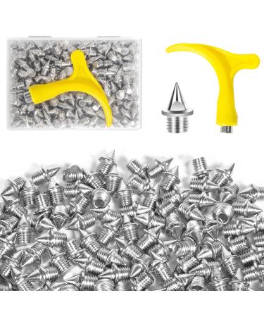 YUNVI 130 Pcs 3/16 Inch Stainless Steel Spikes with 1 PC Spike Wrench for Track Shoes, Replacement Spikes for Ice Cleats, Steel Pyramid Spikes for Hiking, Running, High Jumping, with Storage Box