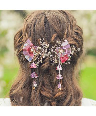 Gadpiparty 1 Pair Hair Jewelry Hair Clips for Girls Japanese Style Barrette Flower Tassel Hairpin Fan Barrettes Hair Accessories for Girls Hair Clips for Thick Hair Bride Decorate Metal Cloth - Buy Online on GoSupps.com
