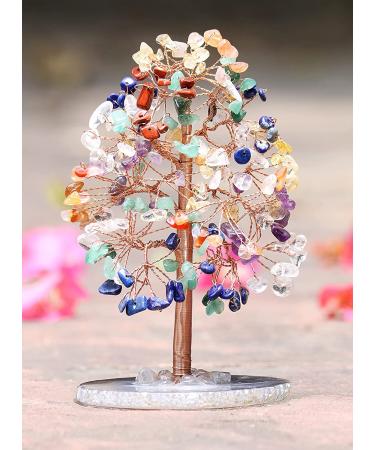 7 Chakra Tree of Life Agate Base - Handmade Gemstone Tree for Positive Energy, Feng Shui Decor, Money Tree Bonsai, Healing Crystals - Spiritual Gift - Buy Online on GoSupps.com