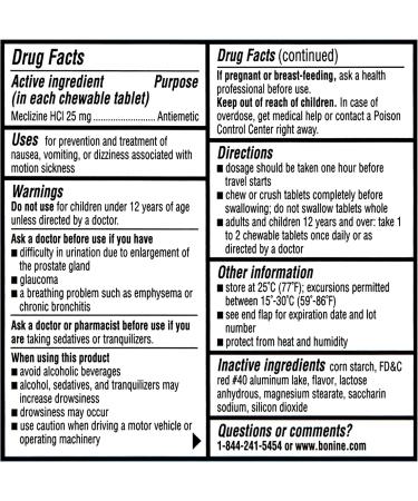 Bonine Raspberry Chewable Tablets for Motion Sickness 16 - 2 Pack (32 Count) - Buy Online on GoSupps.com