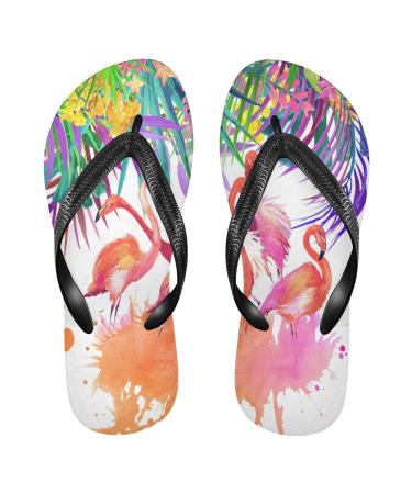 Mnsruu Tropical Flower Flamingo Bird Flip Flops Small Multicolor