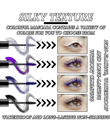 4Pcs Colored Mascara Set for Eyelashes White Blue Purple Mascara Black Volume and Length Fast Dry Waterproof Long Lasting Smudge Proof Mascara Cosplay Party Stage Eye Makeup Gift Set for Women - Buy Online on GoSupps.com