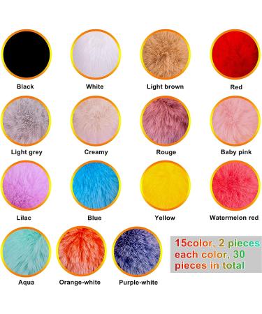 BQTQ 30 pc Faux Rabbit Fur Pom Pom DIY Fluffy Balls w/ Elastic Loop - Hats Keychains Scarves Gloves Bags Accessories - 15 Light Colors 2 Pcs Each - Buy Online on GoSupps.com