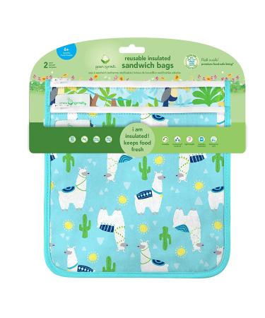 Green Sprouts Reusable Insulated Sandwich Bags - Aqua Llamas (2 Pack) | Eco-Friendly & Safe for 6+ Months - Buy Online on GoSupps.com